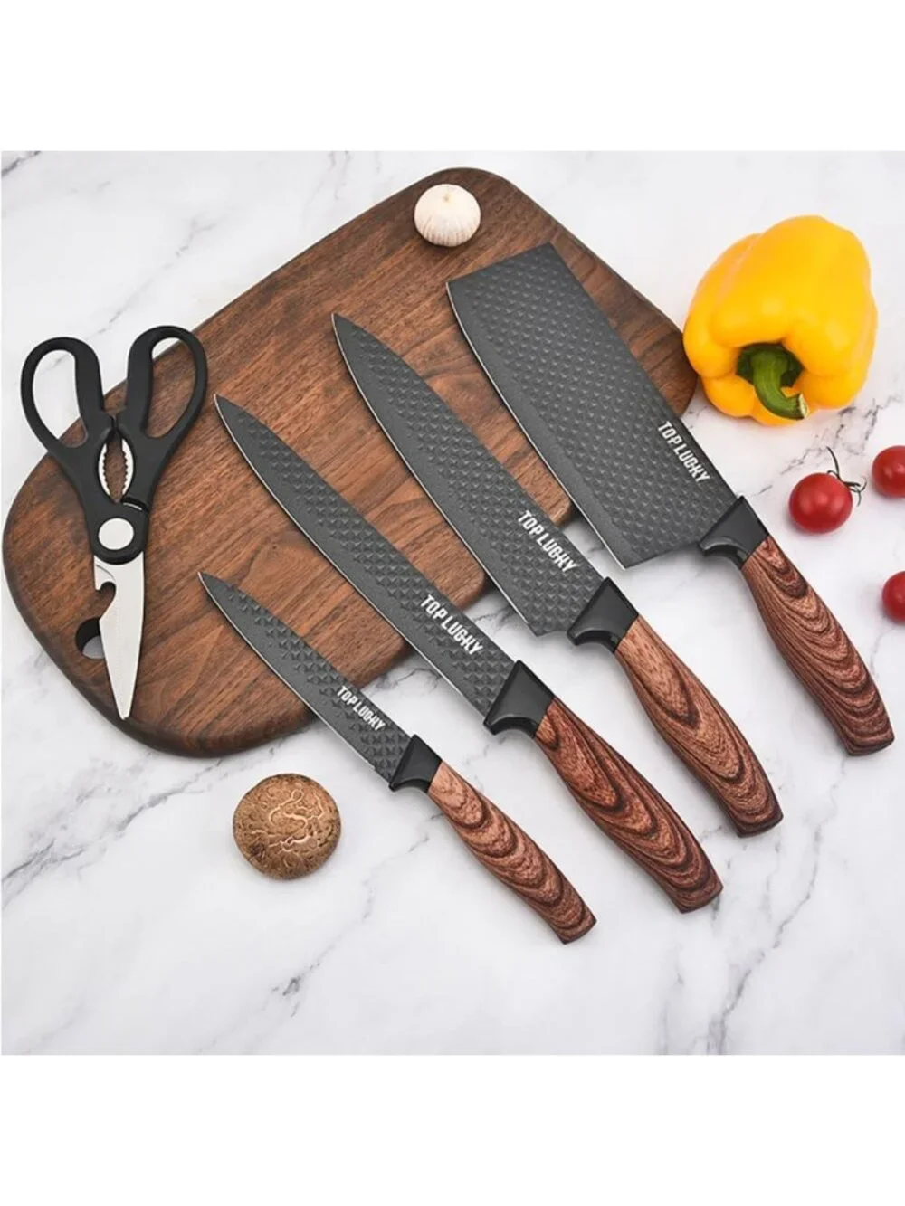 6-Piece Black Kitchen Knife Set - Sharp, Non-Stick Stainless Steel with Block